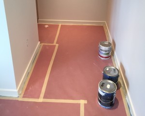 A floor covered and protected with craft paper